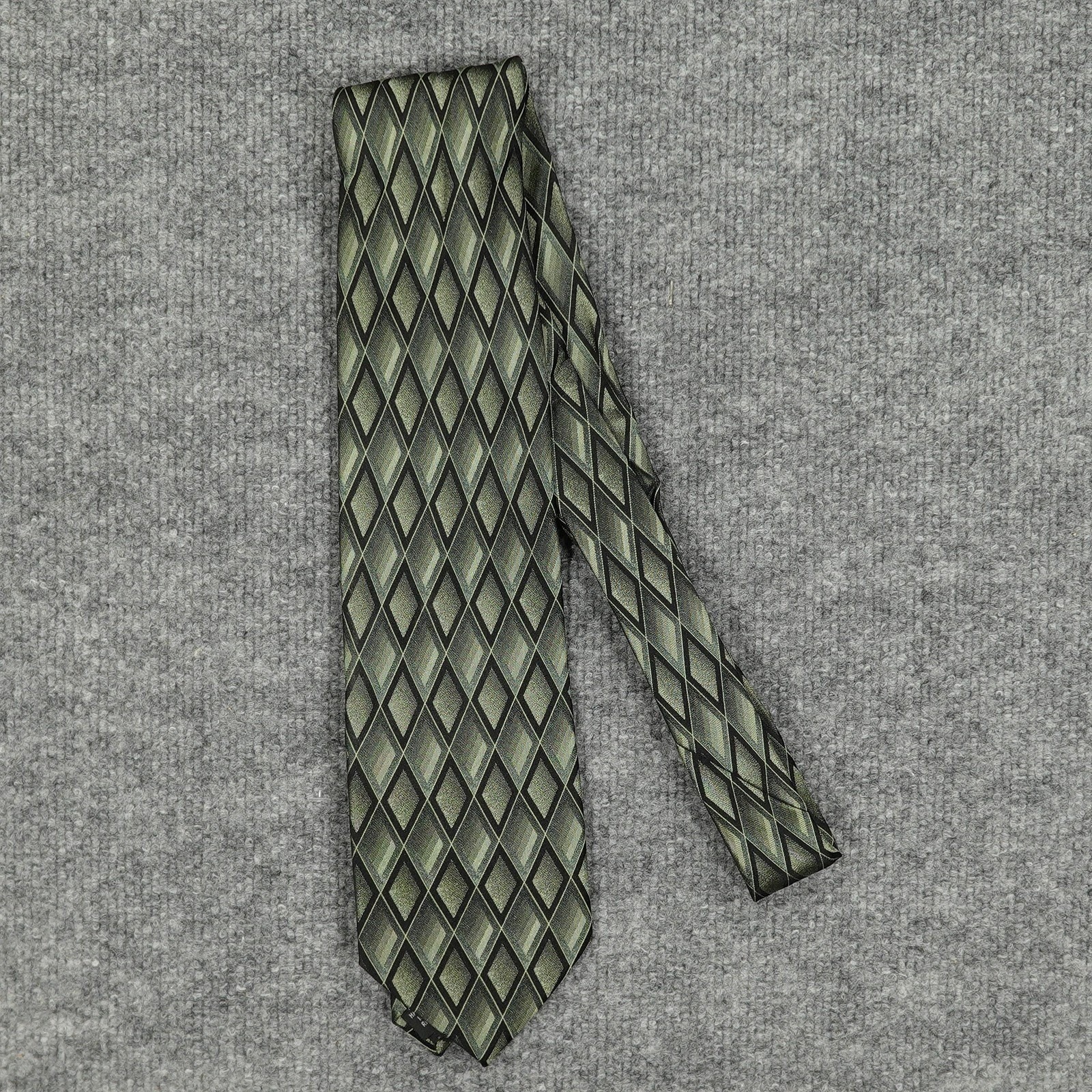 Croft  Barrow Tie Mens One Size Green Diamond Geometric Silk Necktie Classic